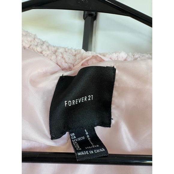 Forever‎ 21 Pink Sherpa Hooded Open Front Cardigan Sweater Large - Picture 6 of 6